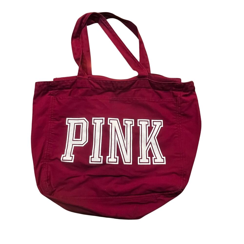 PINK Victoria Secret‎ Zipper Tote Bag Pink Large Logo Shopper Shoulder Bag